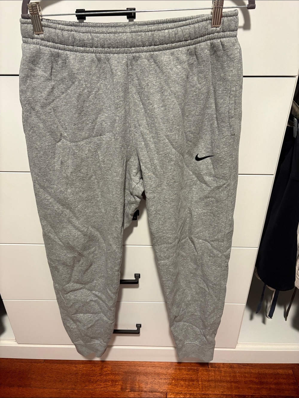 Nike Light Gray Fleece Joggers with Black Swoosh